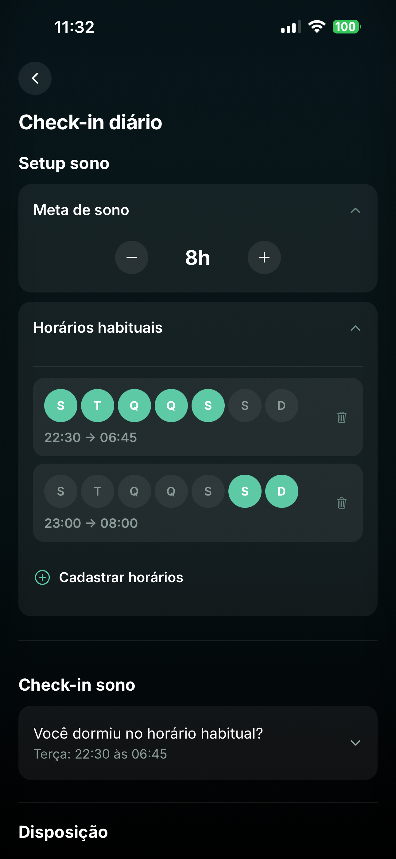 Check-in — registro de sono