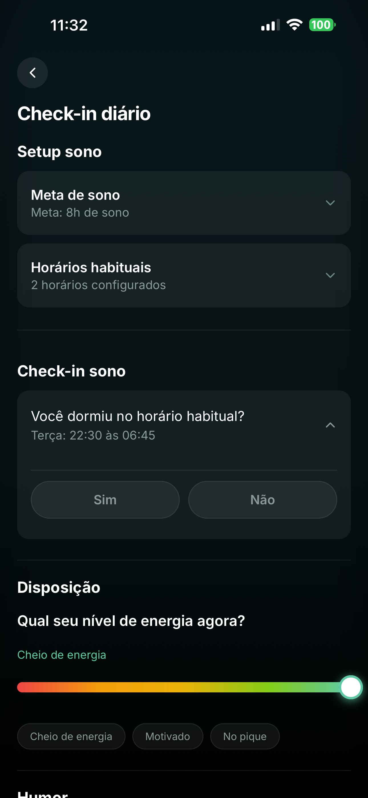Check-in — disposição
