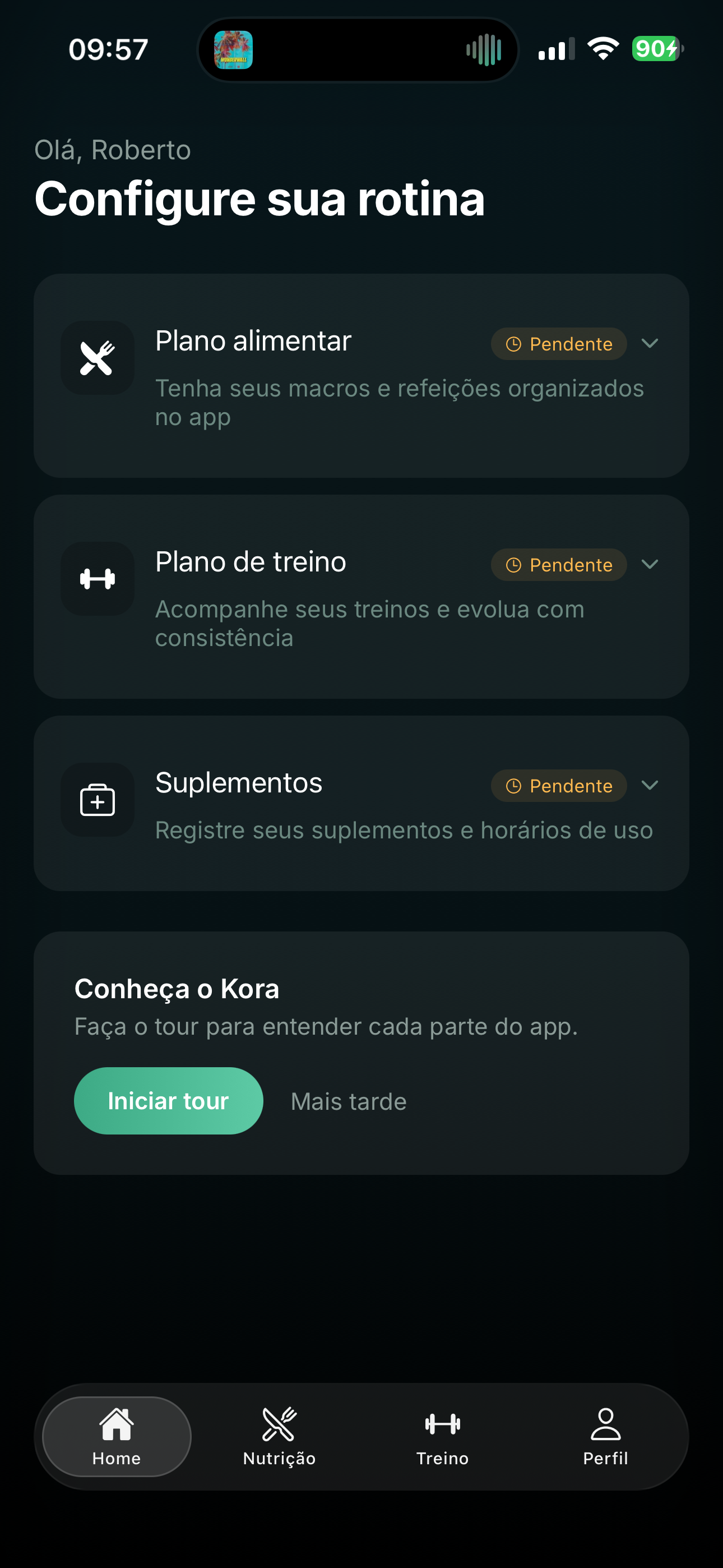 Checklist de configuração recolhido