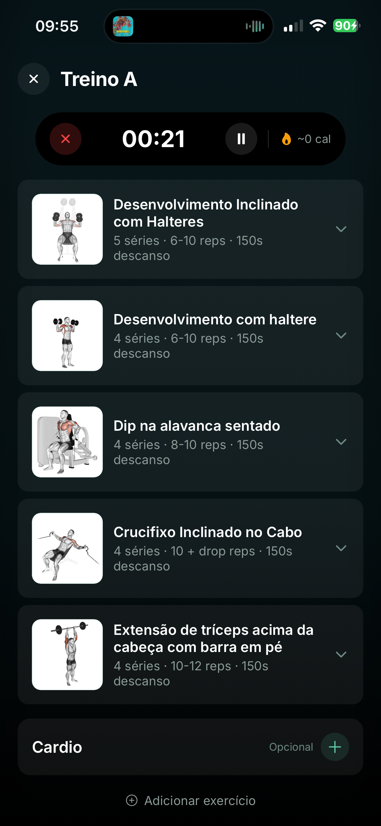 Iniciar treino — passo 3