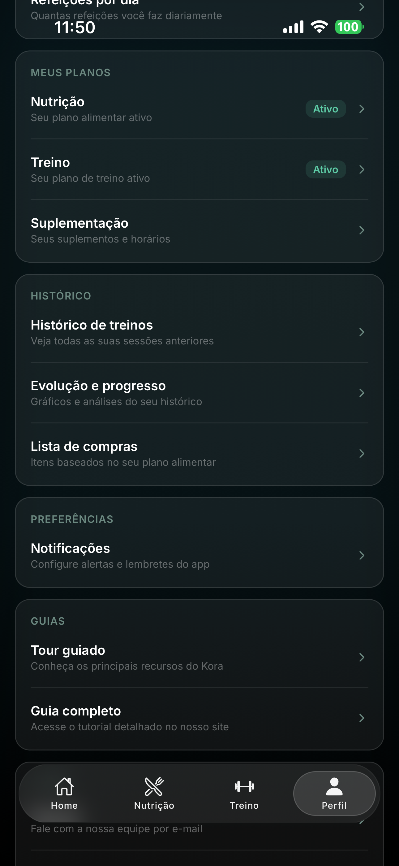 Perfil — meus planos
