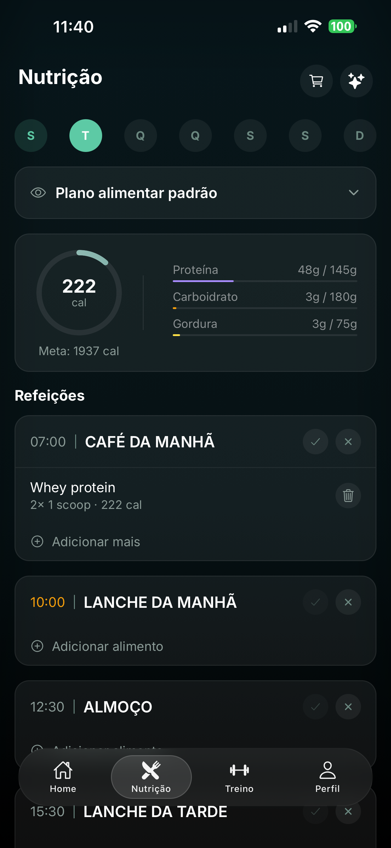 Registro de refeição — passo 1