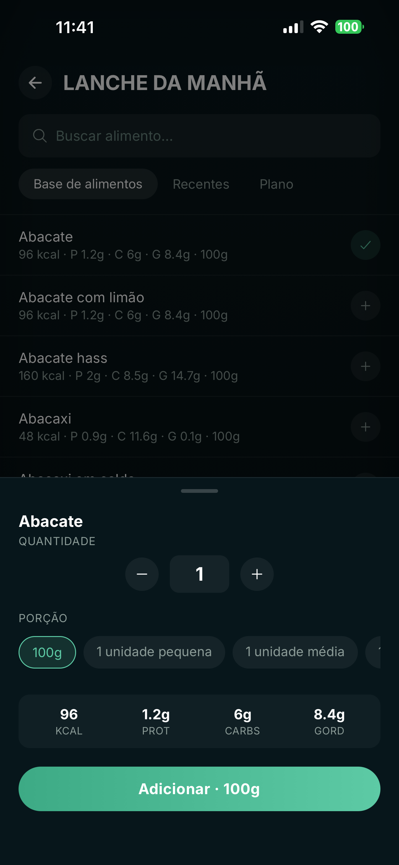 Registro de refeição — passo 3