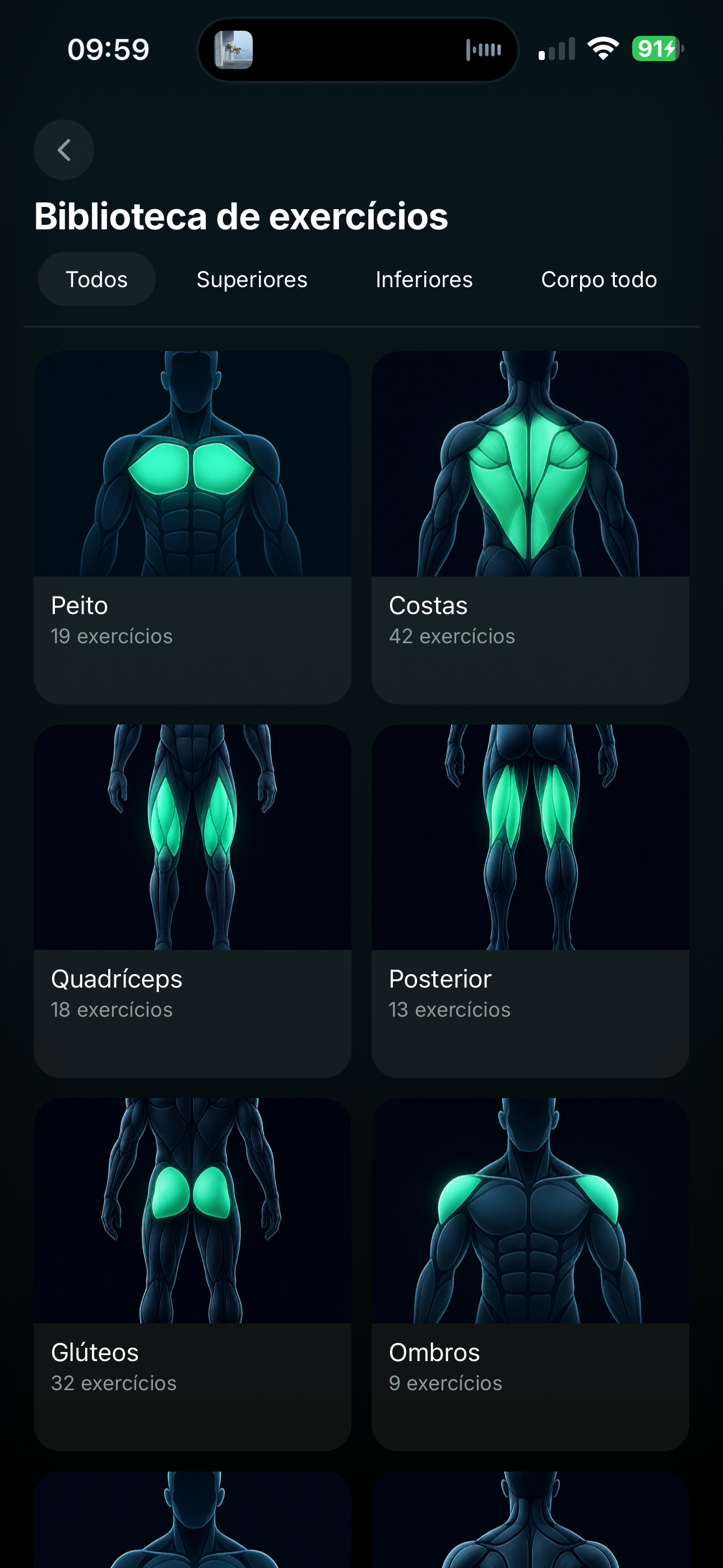 Plano de treino — exercícios